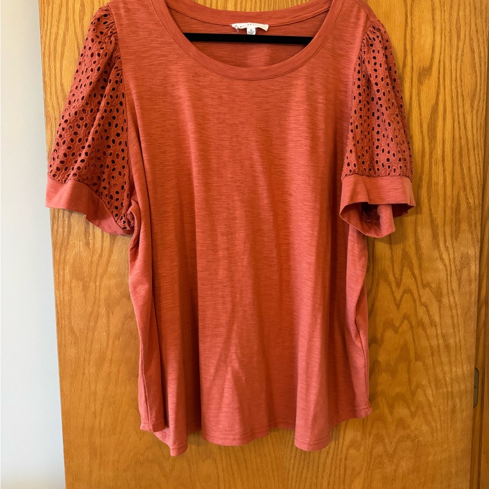 Women's Rust Top with Eyelet Sleeves